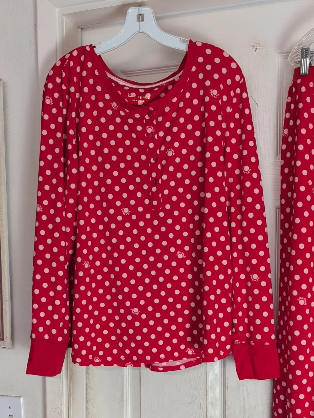 kate spade Red and White Polka Dot Pajama Set - Long Sleeve Top & Pants XL